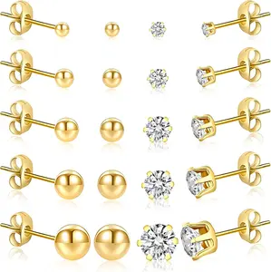 10 Pairs Surgical Stainless Steel Stud Earrings Set for Women Men  Cubic Zirconia and Ball Earrings Studs for Multiple Piercing