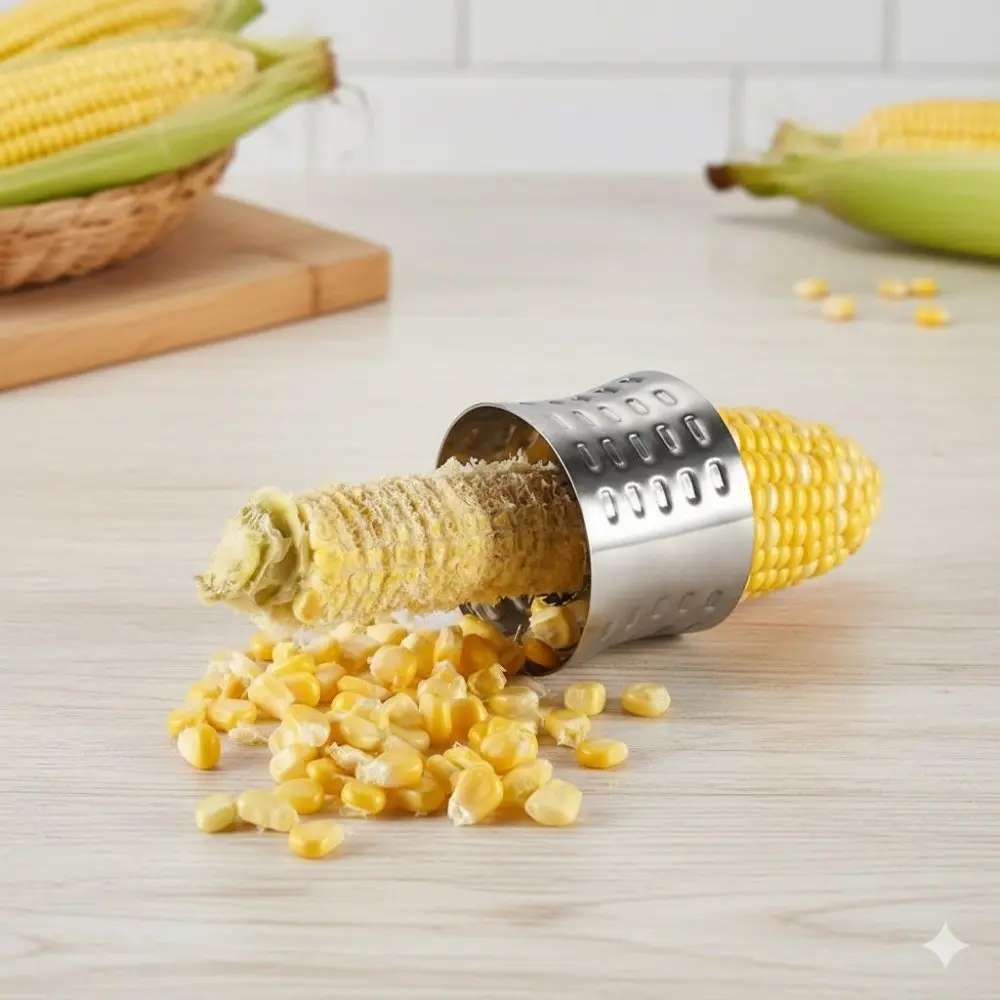 Manual Corn Sheller: Revolving Splash-Proof Lid Separator | Portable & Efficient Corn Processor for Kitchen & Camping with Non-Slip Handle