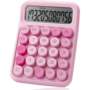 Mechanical Switch Calculator - 12 Digit Large LCD Display, Pink with Big Buttons