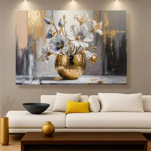 Magnolia Bloom in Gold Abstract Wall Art