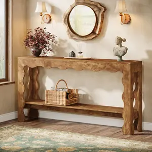 Tribesigns Modern Rustic Entryway Table, 63 Inch Scalloped Edge Console, Storage Shelf Accent for Living Room, Entry or Behind Couch
