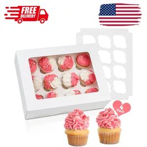 12 Count Cupcake Boxes, 4 Pack Auto-Popup White