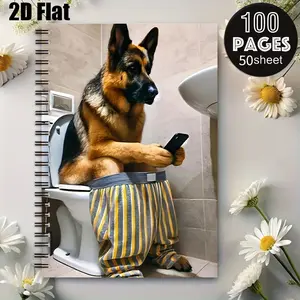 1 Spiral Coil Notebook 5.7x8.26 Inch, Durable Binding, Bathroom Humor Themed Journal for Daily Notes, Toilet Reading Companion, Funny Gift for Dog Lovers, Birthday Christmas Present for Pet Owners, Unique Office Home Stationery [2D] Flat