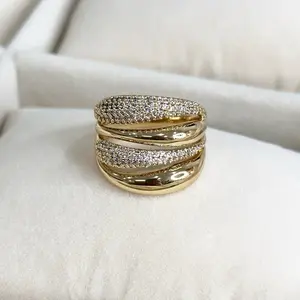 Four-ring ring with zirconia laminated gold 14 k