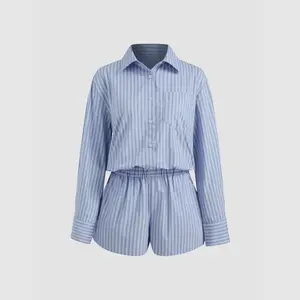 Cider [size 2-10] 100% Cotton Collar Striped Micro Romper