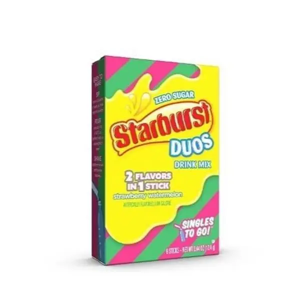 SINGLES TO GO! Starburst Duos Strawberry Watermelon Drink Mix - Pack of 6 | 6 Servings Each, 36 Total Servings - Starburst Duos Strawberry Watermelon, Sugar Free Drink Mix - Just Add Water