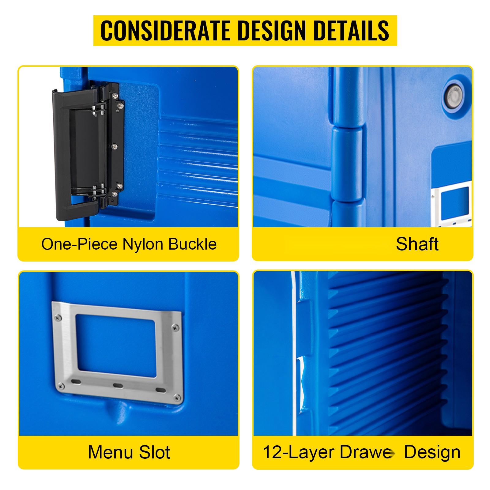 Insulated Food Pan Carrier 82 Qt Hot Box for Catering, LLDPE Food Box Carrier with One-Piece Buckle, Front-Loading Food Warmer with Handles, End Loader with Wheels for Restaurant, Canteen, Cafeteria, Buffet Service, Durable Blue Insulated Food Pan Carrier 82 Qt Hot Box for Catering, LLDPE Food Box Carrier with One-Piece Buckle, Front-Loading Food Warmer with Handles, End Loader with Wheels for Restaurant, Canteen, Cafeteria, Buffet Service, Durable Blue
