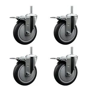 Service Caster SCC-TSTTL20S514-TPRB-58212-4 Thermoplastic Rubber Swivel Threaded Stem Caster with 5 x 1.25 in. Gray Wheels & 0.62 in. Stems - 1200 lbs Total Capacity - Set of 4