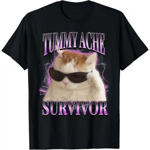 I Survived Today's Tummy Ache Silly Cat Meme T-Shirt
