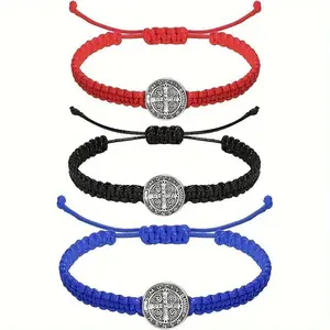 Catholic Saint Benedict Medal Bracelets Adjustable Black and Red String Bracelets Religious Jewelry Gifts for Men Women