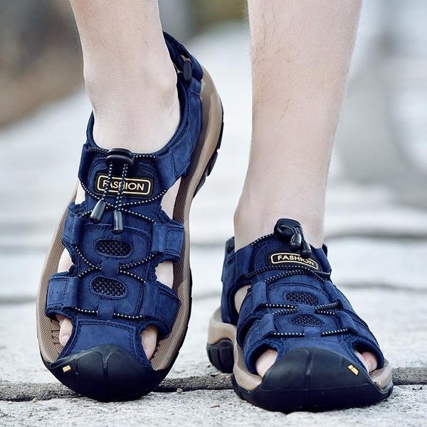 Men's Fashion Casual Sandals Outdoor Shoes Genuine Leather Shoes Beach Shoes Wading Shoes Plus Size 38-48