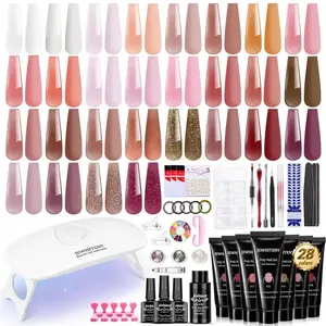 JEWHITENY Poly Extension Gel for Nail, 28 Colors Poly Gel Nail Kit with Nail Lamp Slip Solution Builder Nail Gel Trendy Nail Art Design Nail Extension Gel All in One Nail Kit Easy DIY at Home