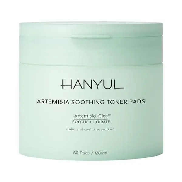 Hanyul Korean Vegan Artemisia Soothing Toner Pads - with Centella Asiatica, Hyaluronic Acid, Katseye Biphase, for Daily Hydration of Dry Skin