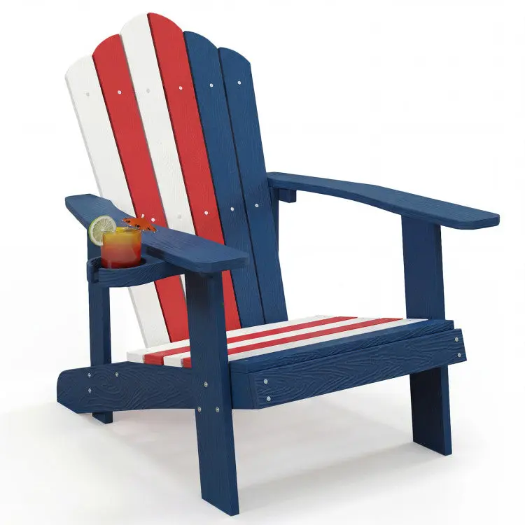 Classic HIPS Waterproof Adirondack Chair - Single-Person Outdoor Chair with Wood Grain, Ergonomic Design, Stable Stainless Steel Structure, Wide Armrests, Scalloped Back, Built-In 3.5" Diameter Cup Holder, Assembly Required (Pack of 1)