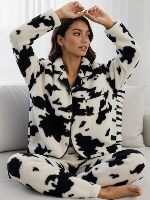 Women's Two-Piece Pajama Set of Plush Casual High-End Winter Warm Homewear with Pocket Design Cozy Comfort in Every Stitch Loungewear Nightwear Chic Elegance Pjs Top Womenswear Star Pattern Long Sleeve