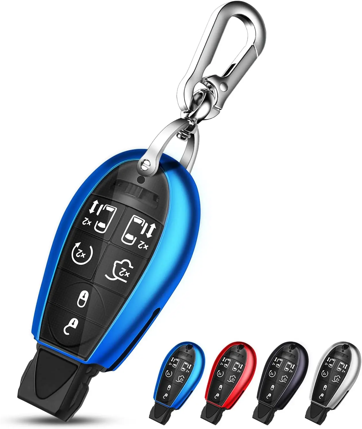 TPU Car Key Fob Cover with Keychain Holder, Key Fob Protector TPU Shell Compatible with 2008-2018 Dodge Ram, Jeep, Chrysler Models, with Button Access (Blue)