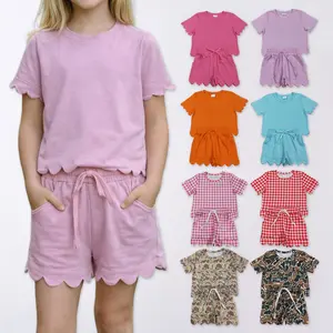 FS-Scalloped Girls Shorts Sleeve Girls clothes Set