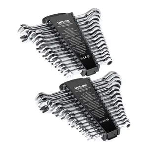 VEVOR Combination Wrench Set, 30-Piece Ratcheting Wrench Set with Organizer Rack, Cr-V Steel Wrench Set SAE 1/4" to 1", Metric 8 mm to 24 mm, Ideal for General Household, Garage, Workshop, Emergency