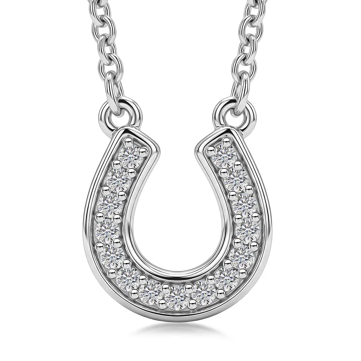 White Topaz 0.30 ctw Horseshoe Necklace in Rhodium Over Sterling Silver and Stainless Steel 18-20 Inches