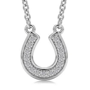 White Topaz 0.30 ctw Horseshoe Necklace in Rhodium Over Sterling Silver and Stainless Steel 18-20 Inches