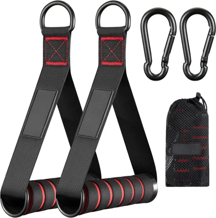 D-Handle Exercise Handles with Functional Grip, Heavy Duty Replacement Attachments for Home Gym Strength Training, Cable Machine & Lat Pulldown System (Red, Grey, Blue), Pilates