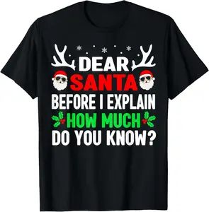 100% Cotton Funny Christmas Shirts Kids Adults Dear Santa I Can Explain T-Shirt
