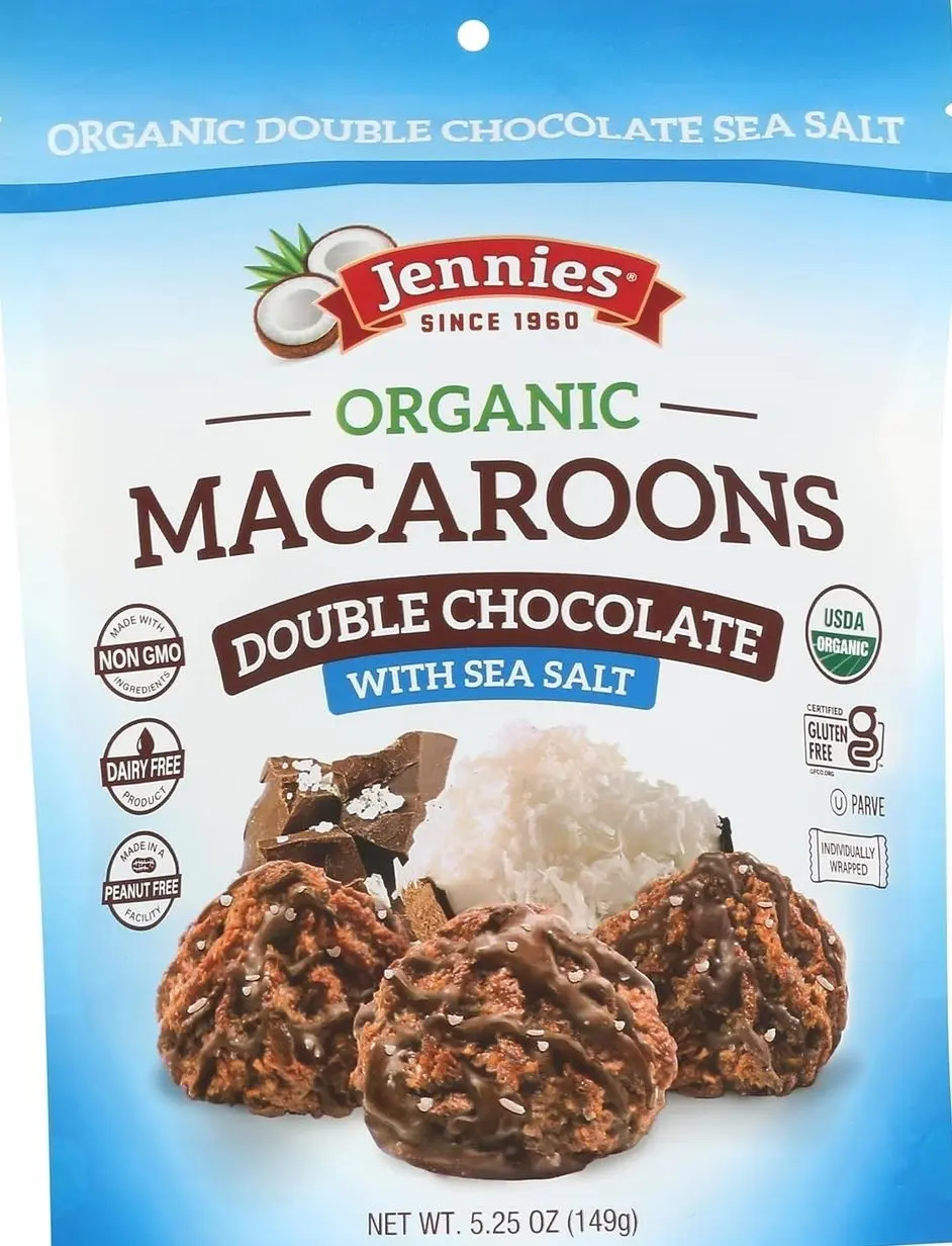 Jennies Organic Double Chocolate Macaroons with Sea Salt, 5.25oz | Dairy Free | Gluten Free | Peanut Free | Individually Wrapped