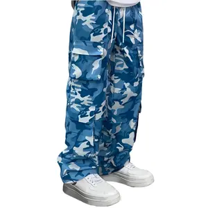 Blue Camo Oversized Cargo Pants Streetwear Essential for Urban Fashion Trends Bottoms Womenswear Camouflage Trouser Fitted