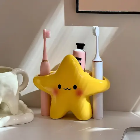 Cute Star-Shaped Plastic Toothbrush Holder Organizer, Multi-Functional Organizing Storage for Bathroom Accessory, Camping, Workplace, Business, Travel Essential, Toothbrush Holders for Bathrooms, Toothbrush Storage Rack