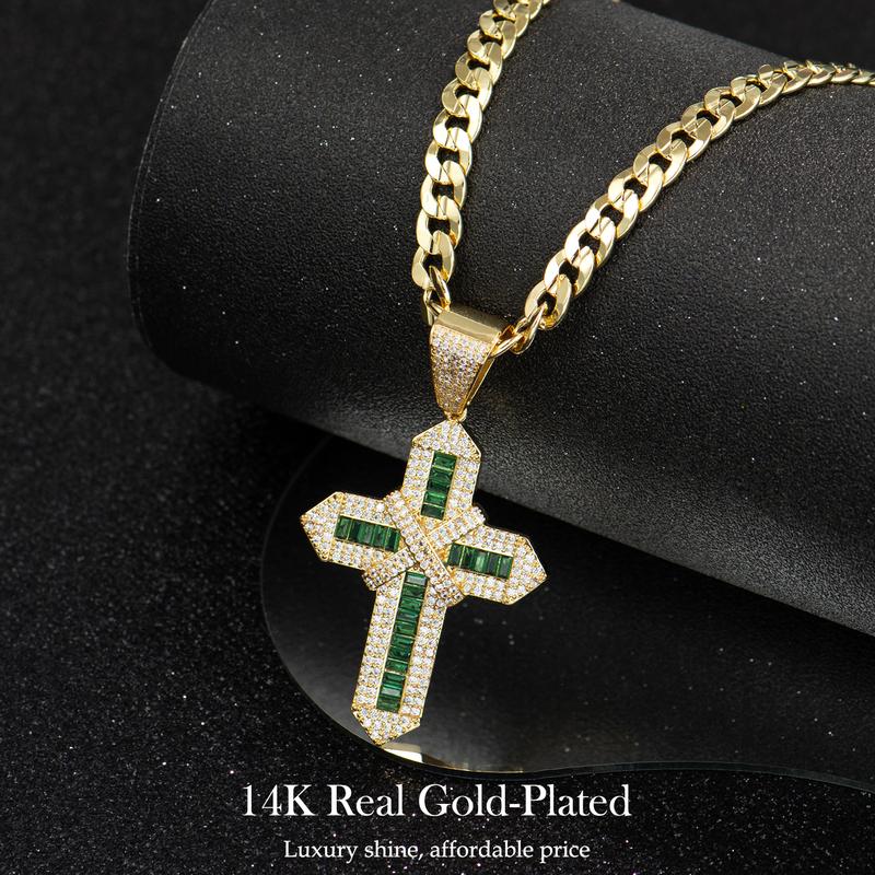 Holylegend 14k Real Gold-Plated Cuban , Figaro, Miami Cross with Jesus Christ Crucifix,24 inches Long and 6mm Wide,Handcrafted Polishing and Multiple Electroplating Daily Wear Necklace