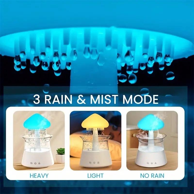 Diffuserlove Cloud Humidifier, raindrop diffuser, essential oil diffuser, humidifier with remote control waterfall light, mushroom humidifier, rain sound white noise humidifier, suitable for bedroom office desk air humidifier
