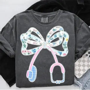 Comfort Colors Preppy Floral Stethoscope Nurse Shirt, Cna RN Nurse Tee, Nurse Blue Floral, Nursing Student Womenswear Comfy