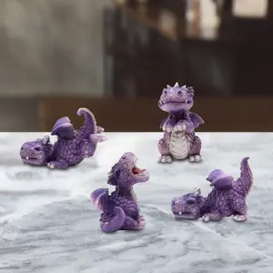 4-PC Cute Purple Mini Baby Dragons 4.25"W Fantasy Decoration Figurine Set