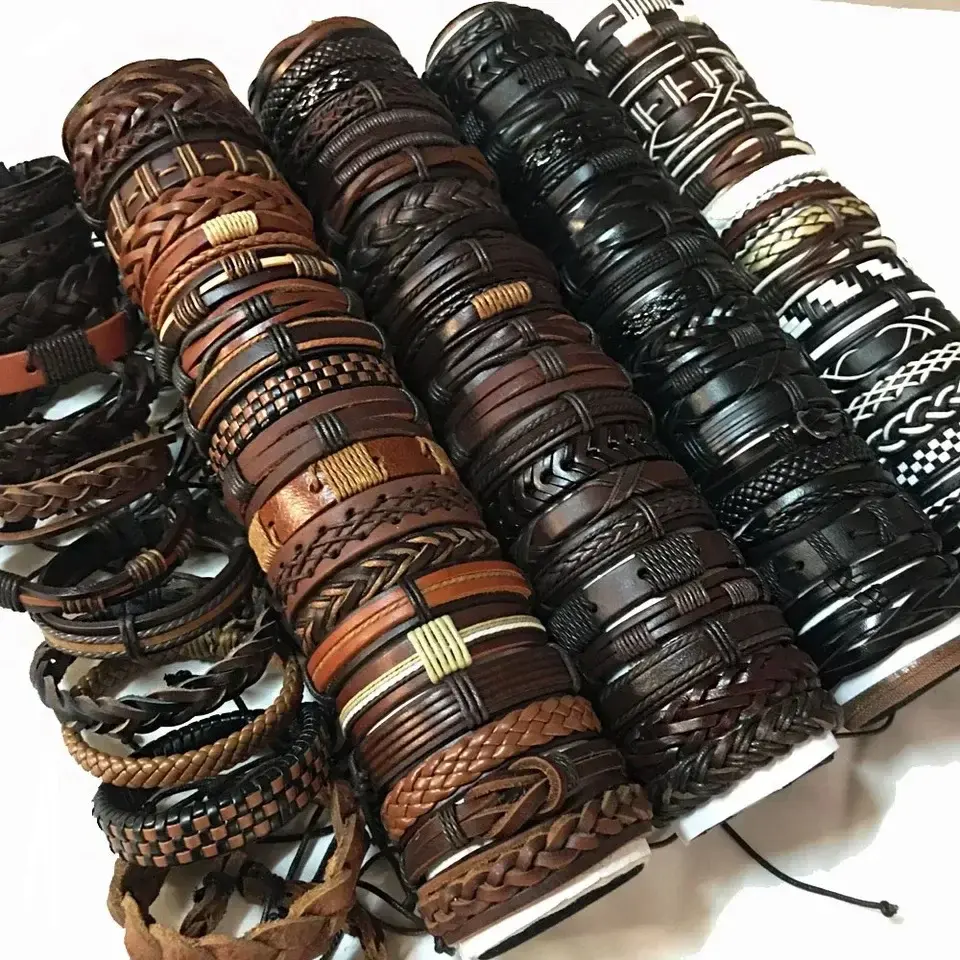 5Pcs/Lot Bulk Vintage Leather Charm Bracelets For Men Women Mix Styles Adjustable Bangle Fashion Jewelry In