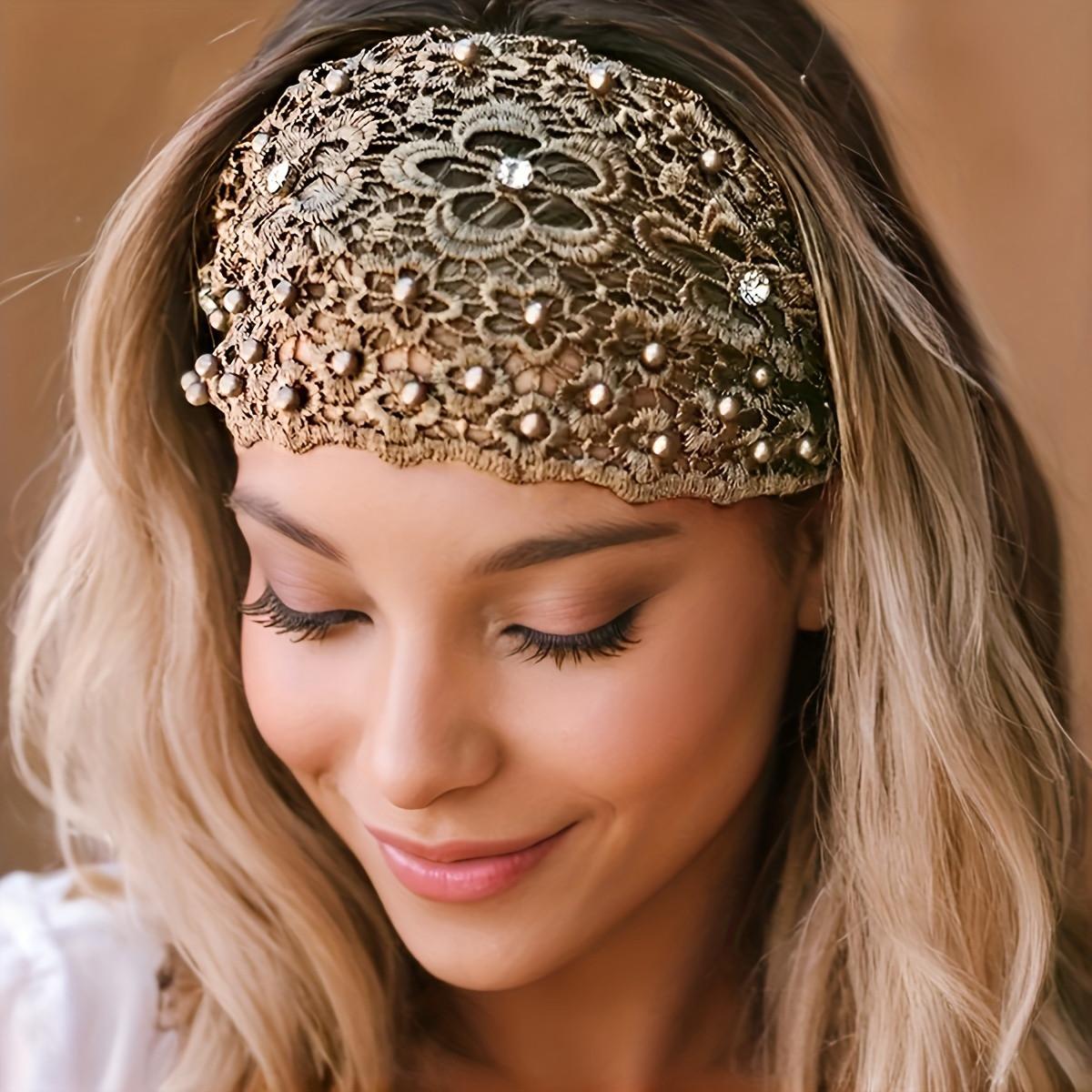 6 Pieces Lace Elastic Headwrap Lace Elastic Headbands Boho Bandana Bohemian Headband Hair Accessories for Women, 6 Colors