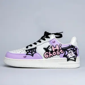Hand Painted Friendly Ghost Mist Purple Sneakers - Unisex