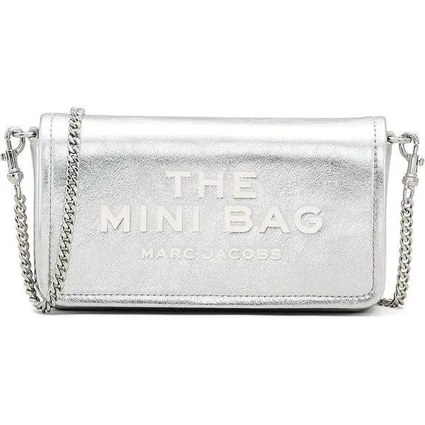 Marc Jacobs The Metallic Leather Chain Mini Bag - Silver 2F4SMN006S02-040, Card Slots, Crossbody, Debossed Logo, My Other Bag