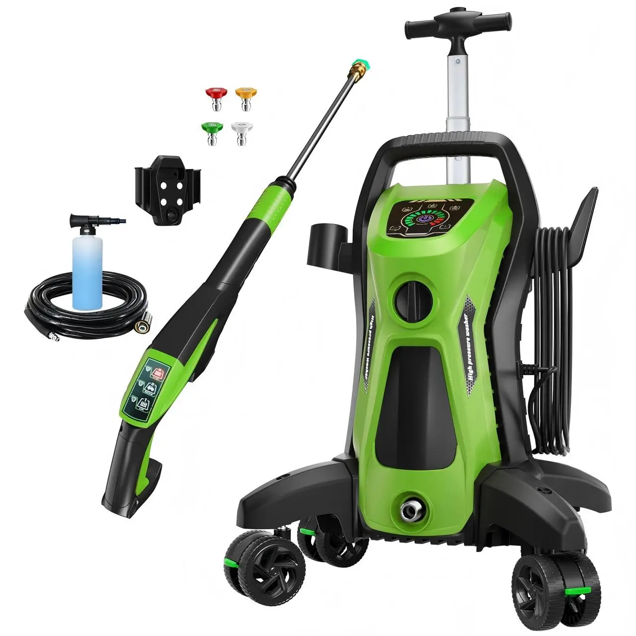 Electric Pressure Washer 5650PSI MAX 3.9GPM, 15 Level Adjustable Touch Screen, 4 Universal Wheels, Flexible Car and Outdoor Cleaning, with 4 Adjustable Nozzle, 500ML Soap Tank, Stainless Steel Lance and Total Stop System for Car Wash, Home, Patio Cleaning