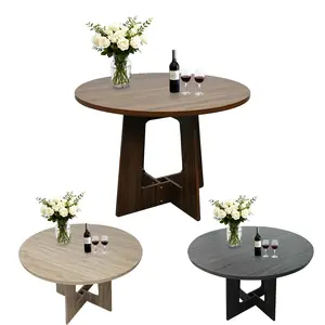 Garvee Upgraded 43.3'' Round Dining Table, Space-Saving Modern Design, Seats 4 People, Durable Wood Construction, Sturdy Pedestal Cross Base, Matte Finish, Black and Natural Wood, for Kitchen, Dining Room