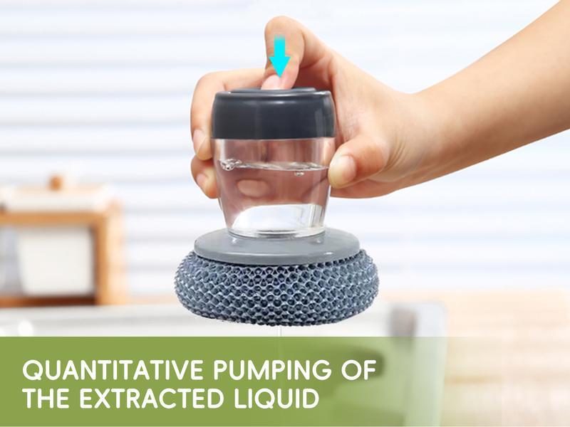 Kitchen Soap Dispensing Palm Brush Automatic Liquid Adding PET Ball Pot Brush Cleaner Push-type Brush Kitchen Detergent Tools