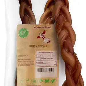 CHEW-E&TASTY 12" Monster Braided Bully Sticks - Beef Chews for Dogs - Odor Free & Long Lasting - High Protein Dental Treats ( 2-Pack )