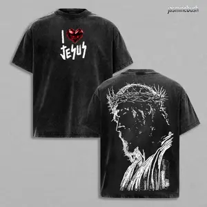 Vintage Washed Jesus Christ Tee: Heavyweight Cotton, Powerful Back Art Casual Style Tee Casual Matching Clothing
