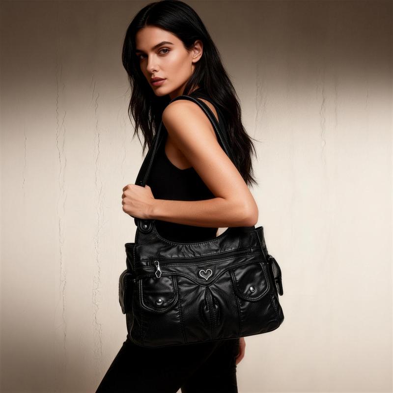 Women's Punk Rivet Studded Purse, PU Leather Funky Satchel Shoulder Handbag with Multi Pockets for Daily Use