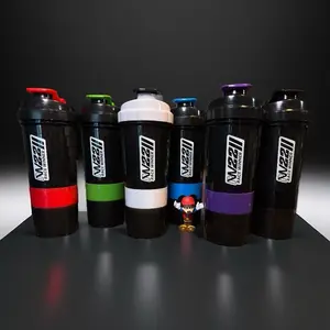 Protein Shaker Spider Bottles 500ml Leak Proof Non Slip 3 Layer Portable Water Bottles Drinkware for Gym Fitness - Plastic