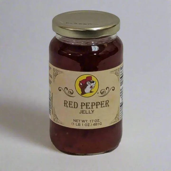 Buc-ee's Authentic Red Pepper Jelly - 17 oz Glass Jar, Sweet-Spicy Southern Flavor, Compatible with Cream Cheese for Spreads & Glazes, Howdy Bitez Texan Traditions for Entertaining