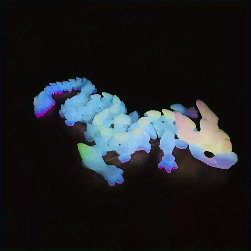 Glowing Dragon Statue with Moving Joints & Glowing Eyes - 3D Printed Luminous Crystal Dragon Figure, Durable Plastic, Multi-Joint Movable Body, Randomly Colored Eyes (Blue/Pink/White/Purple) - Unique Birthday/Christmas/Easter/Thanksgiving Gift for &