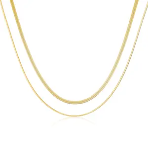 Tewiky Gold Layered Necklaces for Women: Dainty Gold Link Gold Double-Layered Necklace - Box Chain Snake Chain Adjustable Choker for Women Trendy Jewelry