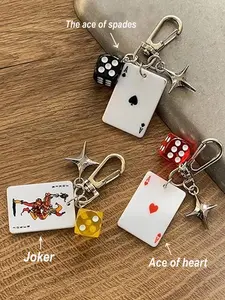 [Poker Card Keychain] 1pc Women's Poker Card Keychain Pendant - Ace of Hearts, Ace of Spades, Bag Charm, Valentine's Gift | Spiral Clasp Closure, No Power Needed - for Poker Nights, Birthday Parties, Everyday Use - Playful Design, Sturdy Clasp, Fas