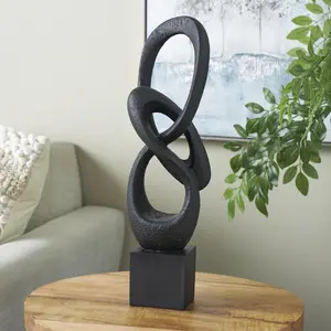Abstract Black Polystone Intertwined Loop Decorative Sculpture with Block Base Abstract Black Polystone Intertwined Loop Decorative Sculpture with Block Base