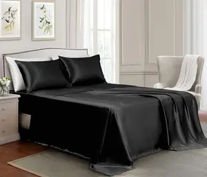 Mushk Satin Sheets All Size - 4 Pieces Luxury Silky Soft Bed Sheets, Wrinkle-Free Satin Silk Sheet Set with 1 Deep Pocket Fitted Sheet, 1 Flat Sheet, 2 Pillow Cases
